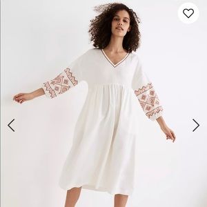 Madewell Embroidered-Sleeve Popover Midi Dress